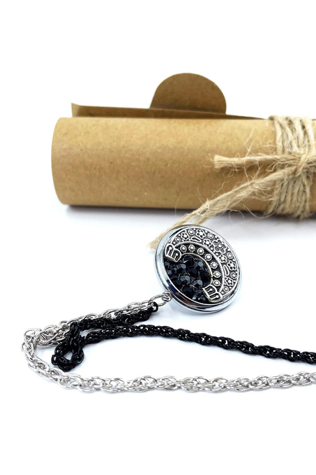 Gümüş Renk Siyah Taşlı Ceket Yaka İğnesi YI389