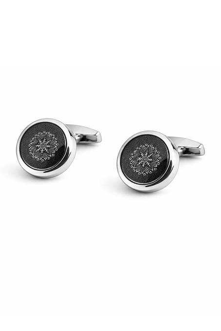 Gümüş Renk Yeşil Motif Detay Yuvarlak Kol Düğmesi KD1398