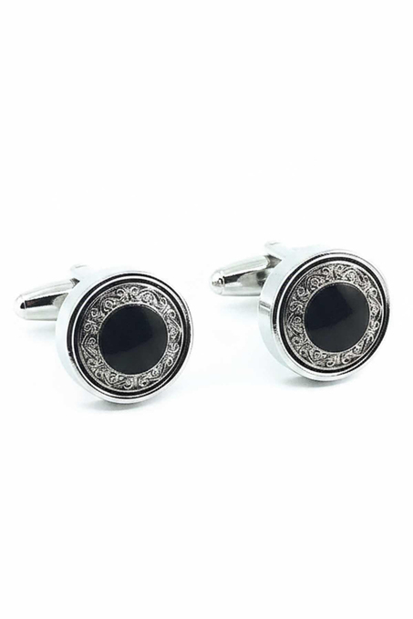 Gümüş Renk Yuvarlak Motif Detay Kol Düğmesi KD1553