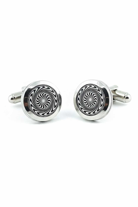Gümüş Renk Zebra Motif Yuvarlak Kol Düğmesi KD1566