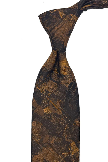 Hardal Kahve Motif Desen Mendilli Klasik Kravat KK13749