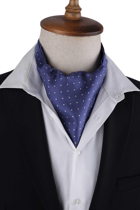 İndigo Mavi Puantiye Desen İtalyan İpek Ascot K650