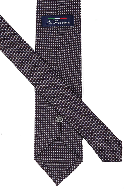 Kahve - Laci Küçük Desen Mendilli Klasik Keten Kravat KK9160