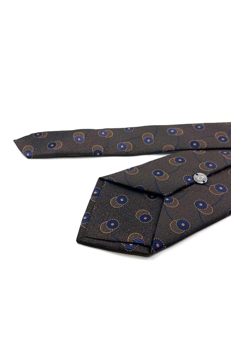 Kahve Lacivert Motif Desen Mendilli Klasik Kravat KK13981