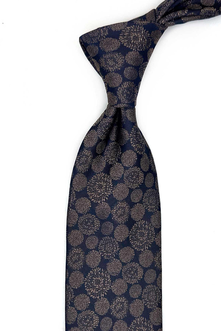 Kahve - Lacivert Motif Desen Mendilli Klasik Kravat KK13689