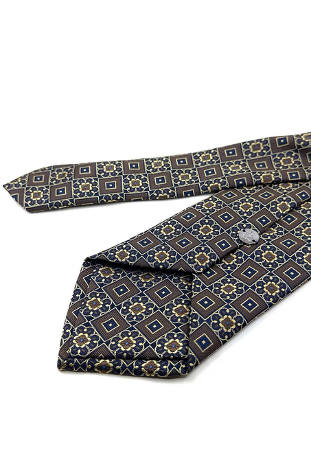Kahve Lacivert Motif Desen Mendilli Klasik Kravat KK13953