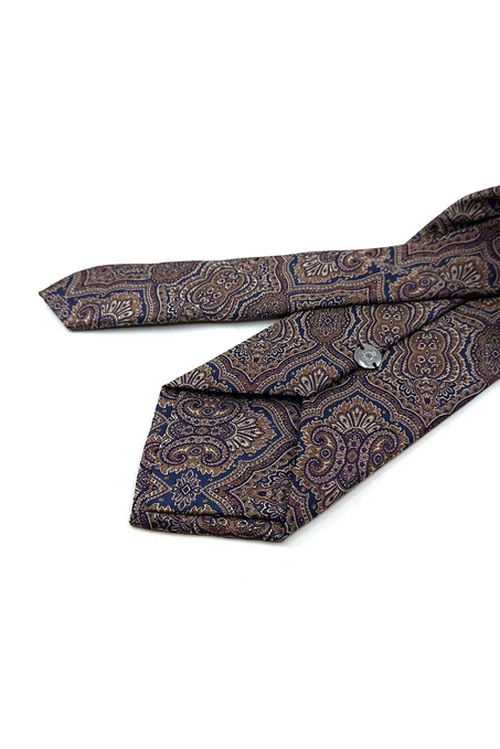 Kahve - Lacivert Motif Desen Mendilli Klasik Kravat KK13325