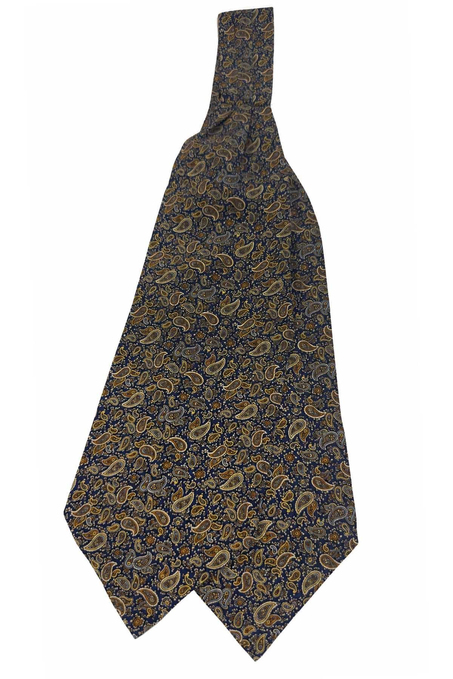 Kahve Lacivert Şal Desen İtalyan İpek Ascot Kravat SAC141
