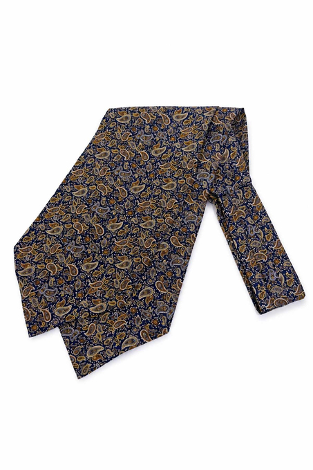 Kahve Lacivert Şal Desen İtalyan İpek Ascot Kravat SAC141