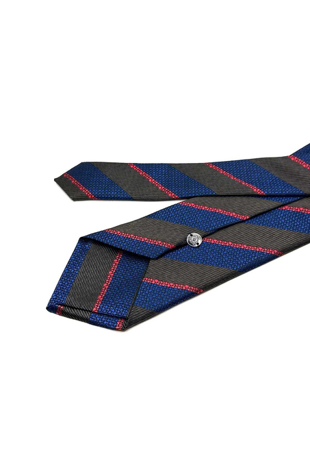 Kahve - Mavi Çizgi Desen Mendilli Klasik Kravat KK13107