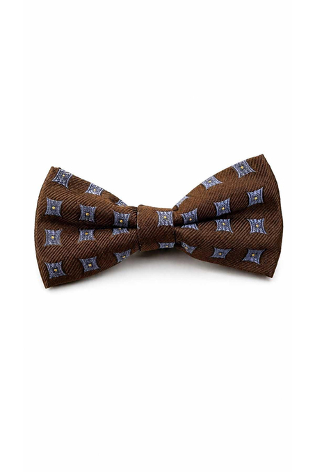 Kahve Mavi Motif İpek Papyon SB246