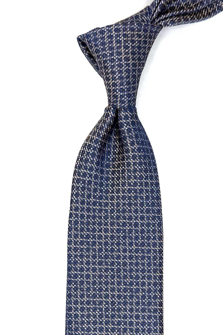 Kahve - Mavi Nokta Desen Mendilli Klasik Kravat KK12584