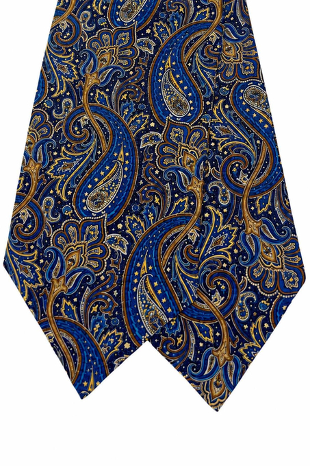 Kahve Mavi Şal Desen İtalyan İpek Ascot Kravat SAC89