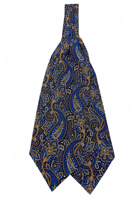 Kahve Mavi Şal Desen İtalyan İpek Ascot Kravat SAC89