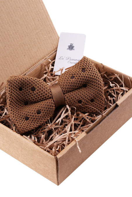 Kahve Puantiye Desen Örgü Papyon ÖR117