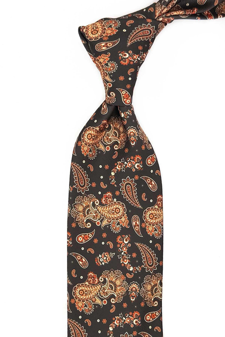Kahve Şal Desen Baskılı Mendilli Klasik Kravat KK13353