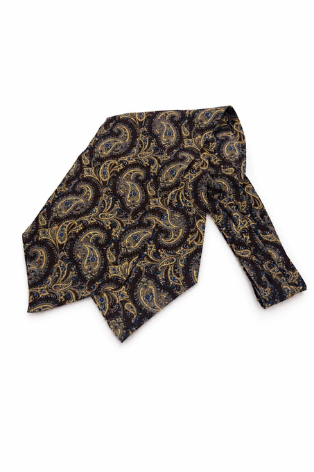 Kahverengi Bej Şal Desen İtalyan İpek Ascot Kravat SAC110