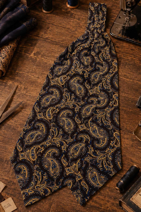 Kahverengi Bej Şal Desen İtalyan İpek Ascot Kravat SAC110