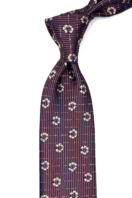 Kahverengi Çiçek Desen Mendilli Klasik Kravat KK13019