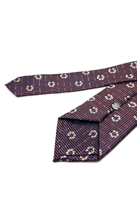 Kahverengi Çiçek Desen Mendilli Klasik Kravat KK13019