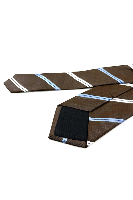 Kahverengi Çizgi Desen İtalyan İpek Kravat İK1673