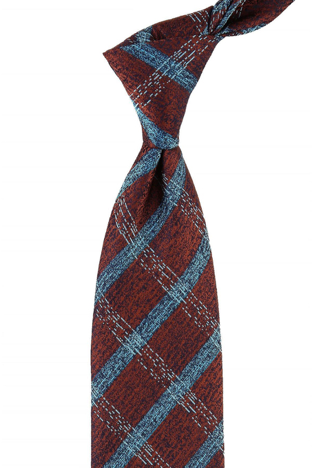 Kahverengi Ekose Desen Mendilli Klasik Kravat KK10756