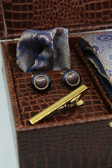 Kahverengi Erkek Hediye Kutusu - Kravat Kol Düğmesi Kravat İğnesi KMK125