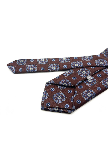 Kahverengi Motif Desen Mendilli Klasik Kravat KK13735