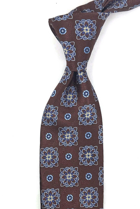 Kahverengi Motif Desen Mendilli Klasik Kravat KK13735