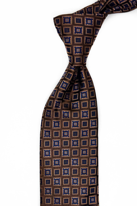 Kahverengi Motif Desen Mendilli Klasik Kravat KK13631
