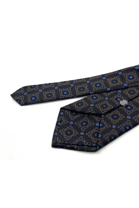 Kahverengi Motif Desen Mendilli Klasik Kravat KK13757