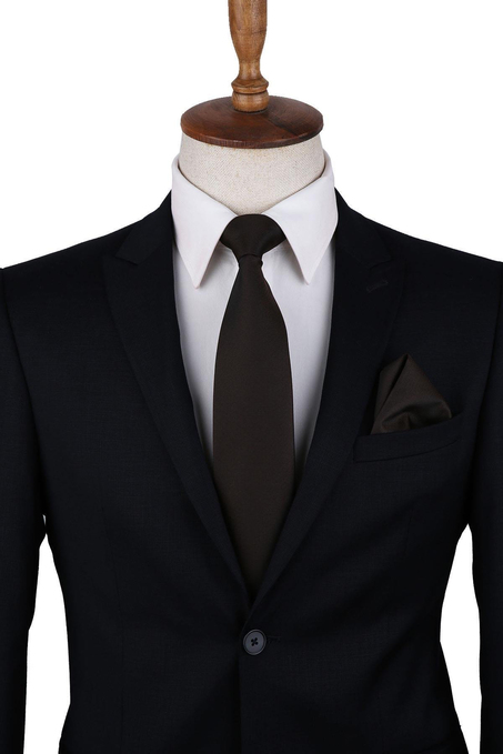 Kahverengi Nokta Desen Mendilli Klasik Kravat KK10249