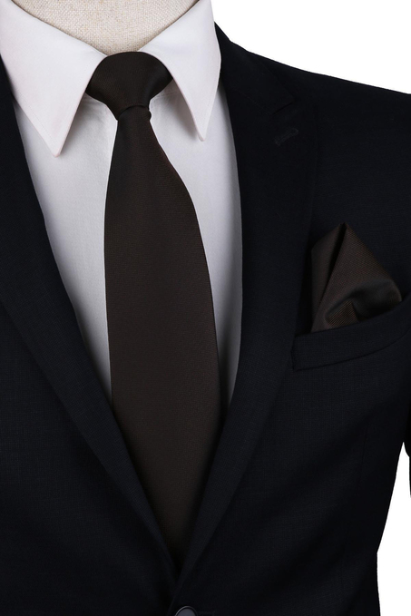 Kahverengi Nokta Desen Mendilli Klasik Kravat KK10249