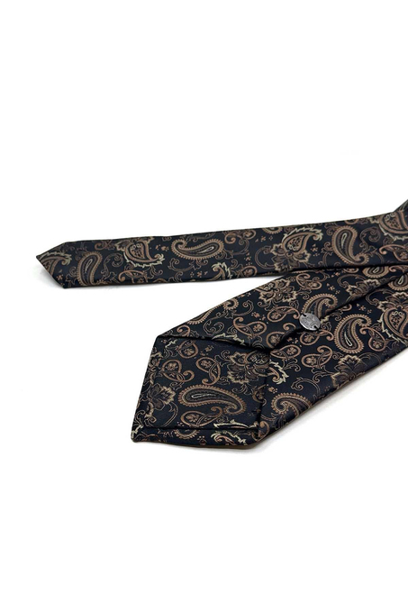 Kahverengi Şal Desen Mendilli Klasik Kravat KK13121