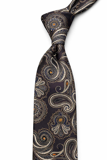 Kahverengi Şal Desen Mendilli Klasik Kravat KK13121