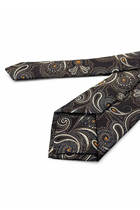 Kahverengi Şal Desen Mendilli Klasik Kravat KK13121