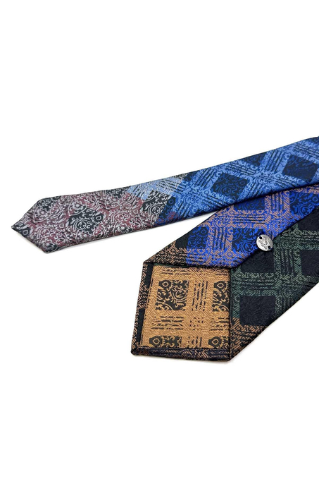 Kare Desen Çok Renkli Patchwork Klasik Kravat KK12806