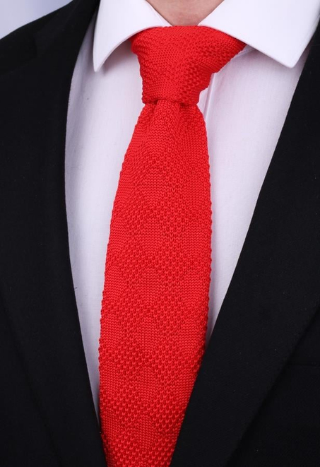 Kırmızı Düz  Örgü Kravat 8038