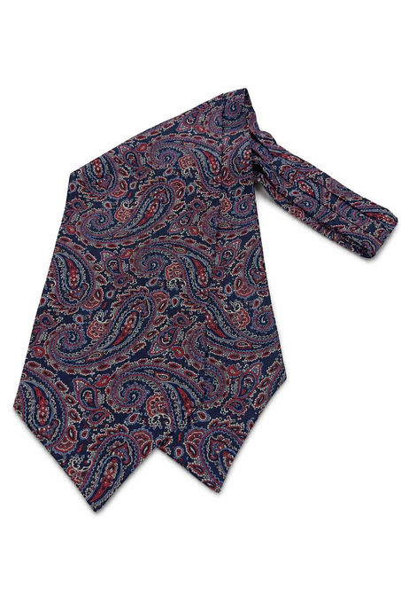 Kırmızı Lacivert Şal Desen İtalyan İpek Ascot Kravat SAC67