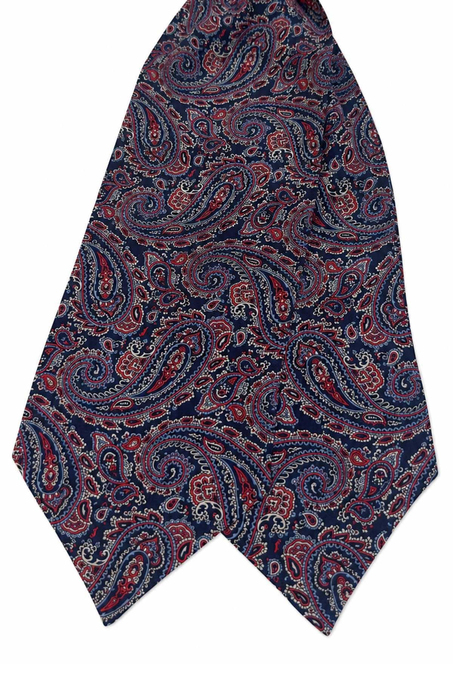 Kırmızı Lacivert Şal Desen İtalyan İpek Ascot Kravat SAC67