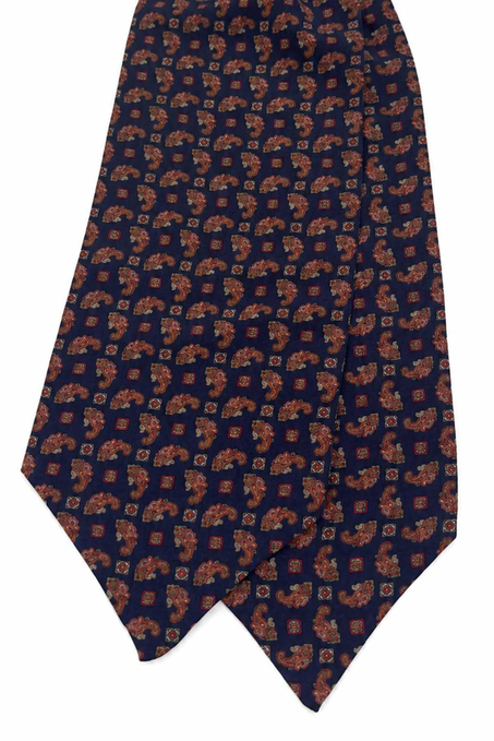 Kırmızı Lacivert Şal Desen İtalyan İpek Ascot Kravat SAC68
