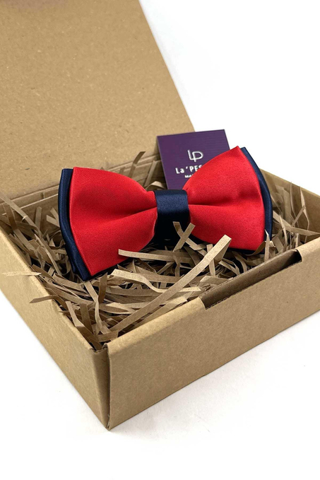 Kırmızı - Lacivert Saten Düz Papyon P1991