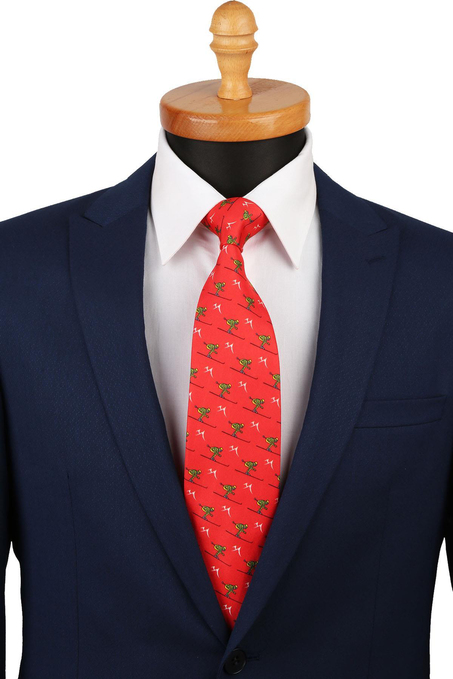 Kırmızı Motif Desen Baskılı İpek Kravat İK376