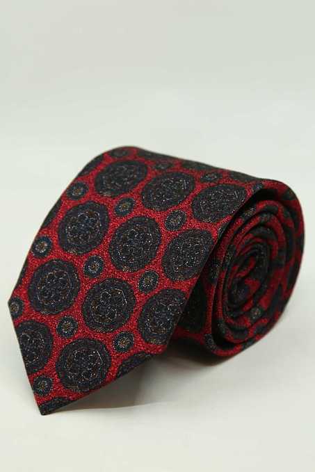 Kırmızı Motif Desen İtalyan İpek Kravat İK2498