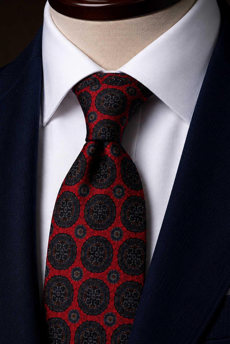 Kırmızı Motif Desen İtalyan İpek Kravat İK2498