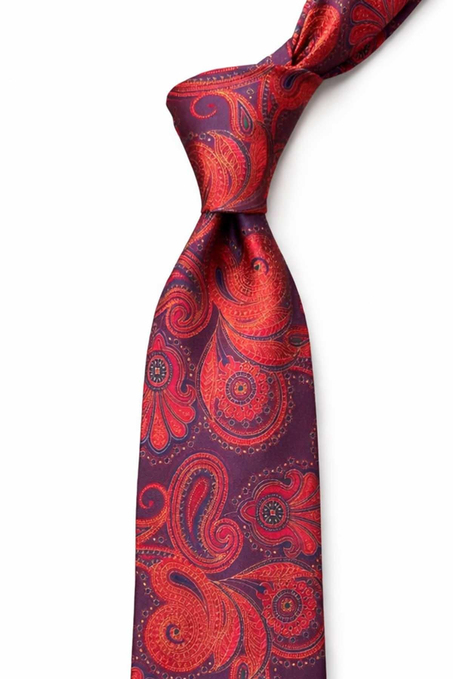 Kırmızı Şal Desen Mendilli Klasik Kravat KK13210