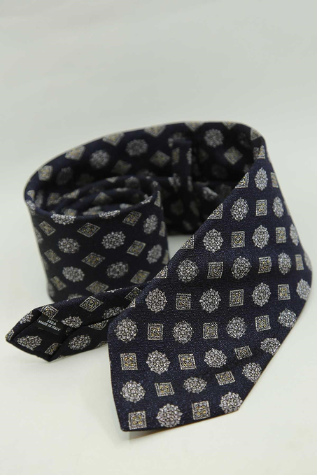 Koyu Lacivert Motif Desen İtalyan İpek Kravat İK2482