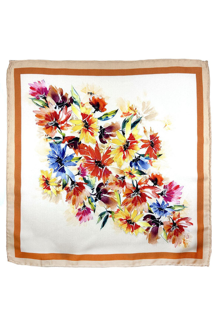 Krem - Çok Renkli Çiçek Desen Erkek Cep Mendili SPS609-89
