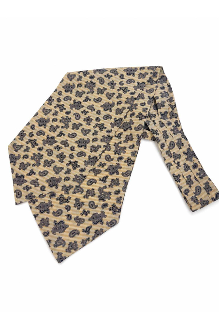 Krem Şal Desen İtalyan İpek Ascot Kravat SAC122
