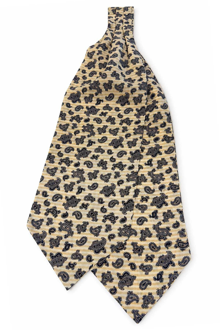Krem Şal Desen İtalyan İpek Ascot Kravat SAC122